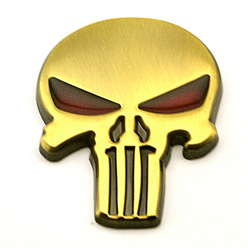 Skull Metal Car Sticker Gold