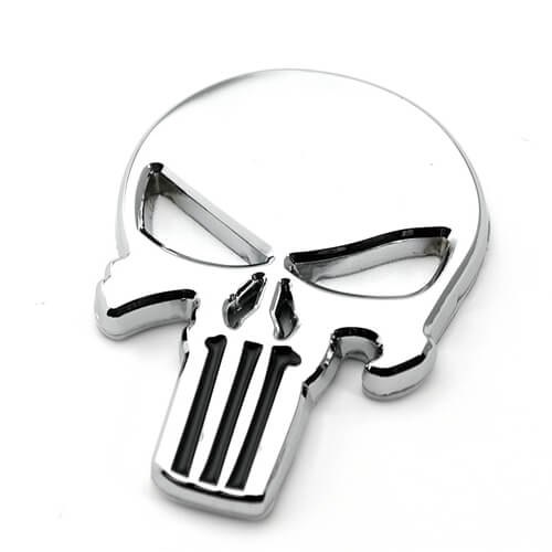 Skull Metal Car Sticker Silver