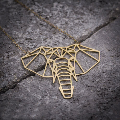Origami Elephant Geometric Necklace Gold