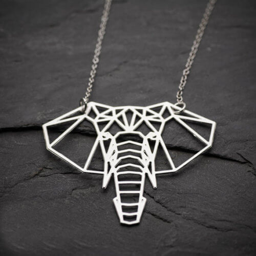 Origami Elephant Geometric Necklace Silver