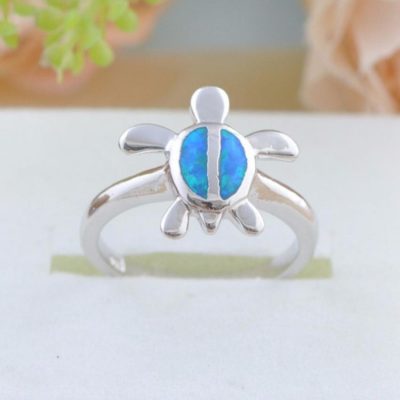 Blue Opal Silver Turtle Ring