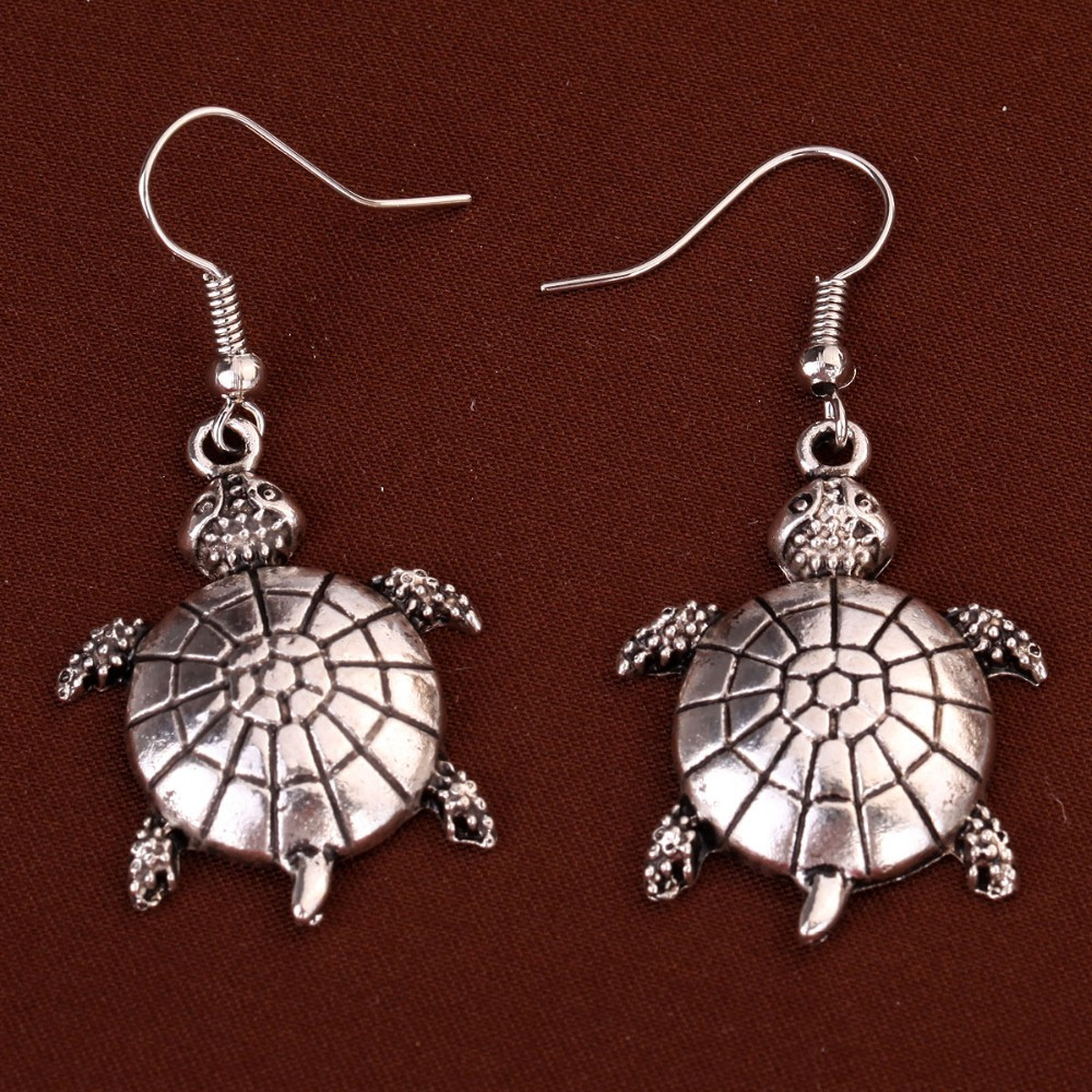 Turtle Dangle Silver Earrings