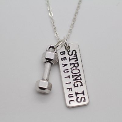 "Strong Is Beautiful" Dumbbell Charm Necklace
