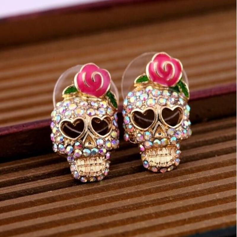 Retro Gold Filled Diamond Skull Earrings
