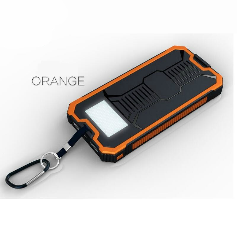 Solar Charger - 12,000 mAh Backup Power Supply With Dual USB, Solar Panel, Waterproof, Phone Charger