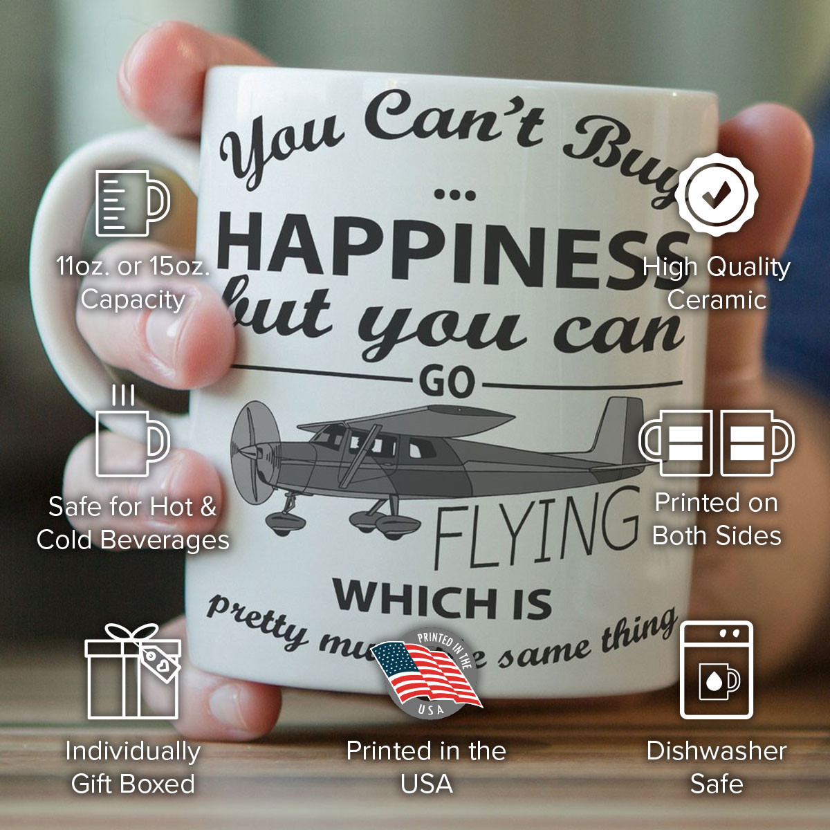 "You Can't Buy Happiness" Flying Mug