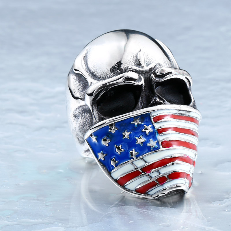 American Flag Skull Ring